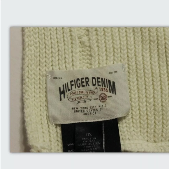 Hilfiger Denim Men Scarf Cable Knit Tribal Design 100% Cotton Cream - Picture 6 of 6